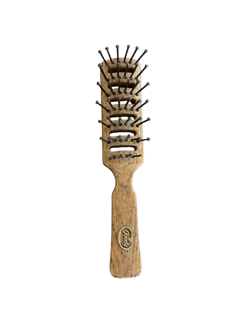 Vintage GOODY USA Faux Wood Vented Styling Hair Brush Ball Tipped 6"